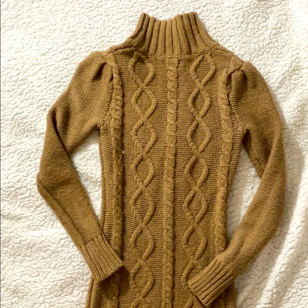 Brown Turtle Neck Long Sleeve Long Sweater